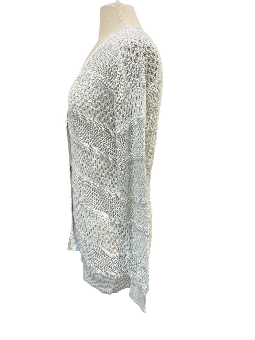 New Design History Pointelle Knit Light And Airy Cardigan Sweater Blue SZ S - Picture 2 of 6